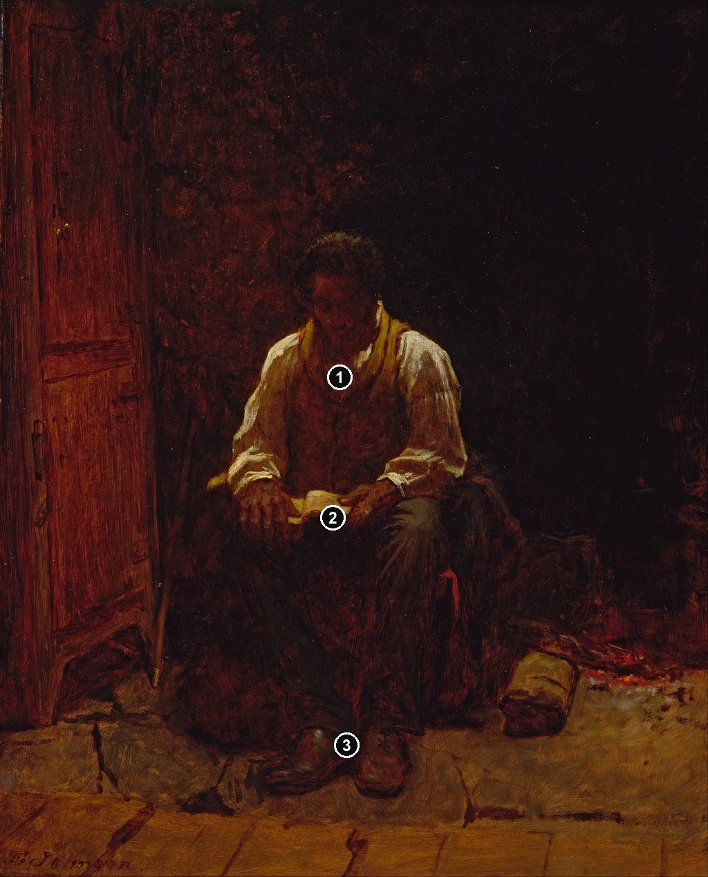 Annotated details from The Lord Is My Shepherd by Eastman Johnson